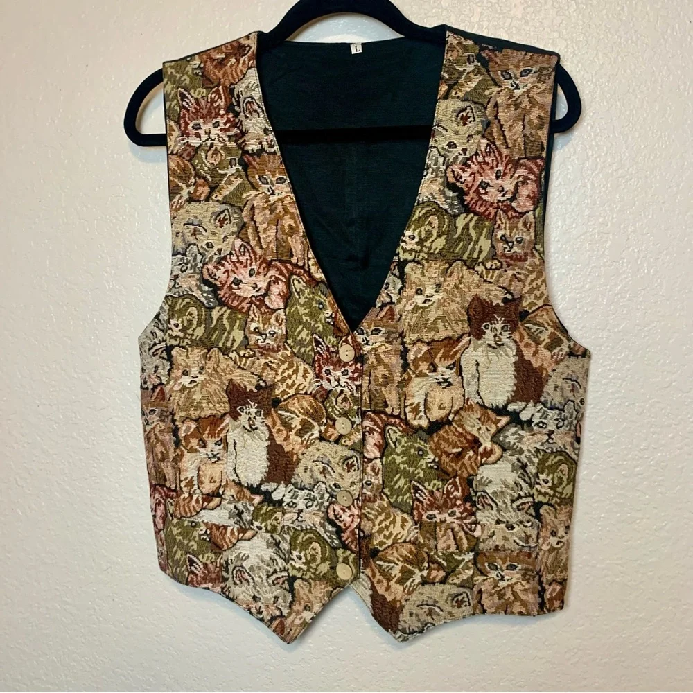 Tapestry Cat Vest Brown Black Tan Size Large
